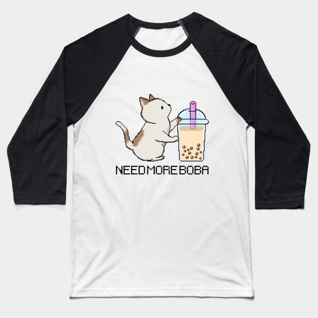 Pixel Kitty Needs More Boba Tea! Baseball T-Shirt by SirBobalot